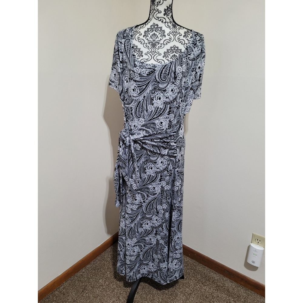 Perceptions Woman Maxi‎ Dress Womens Plus Black White Paisley Faux Wrap